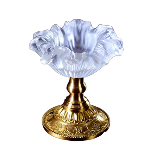 Exquisito candelabro creativo con forma de flor, retro, esmaltado, decoración de escritorio, base de cobre, centro de mesa (blanco)