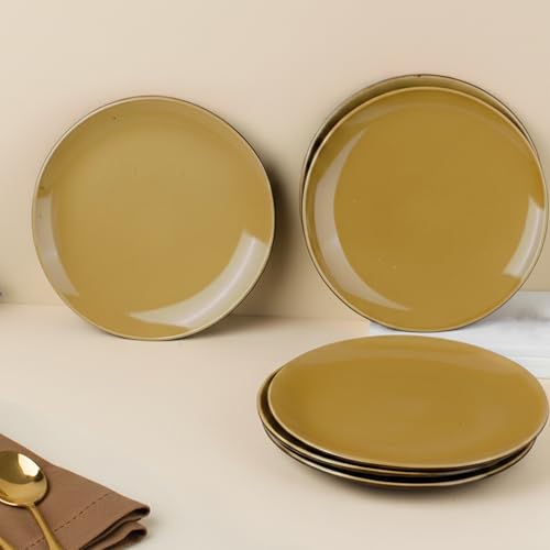 Image of The Earth Store Handcrafted Mustard Novelle Set of 6 Small Quarter Plates - Serving Platter for Snacks & Dessert Microwave and Dishwasher Safe Size 7.5 Inches | Dinner Set Gift Item
