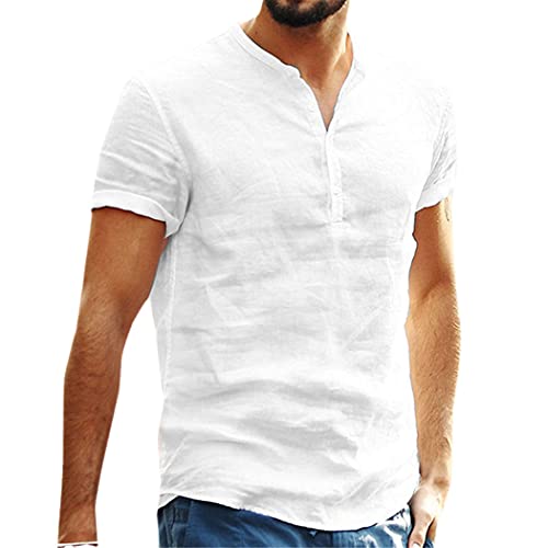 Chemise à manches courtes pour homme col montant en taille M couleur unie style décontracté