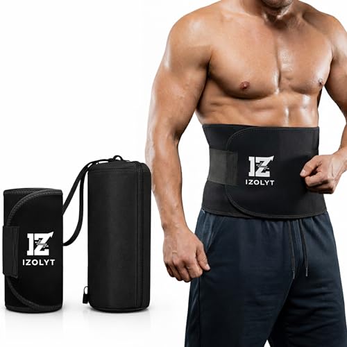 IZOLYT Waist Belt for Men & Women – Sweat Belt for Women Fat Burner, Weight Loss Belt for Women Belly, Belly Fat Burner Belt – Neoprene Adjustable Waist Trainer for Workout & Tummy Control Black