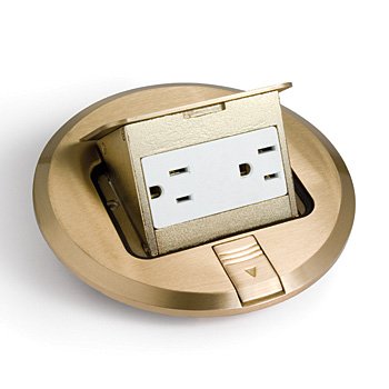 Lew Electric PUFP Round Recessed Floor Pop Up Outlet Box | Tamper Resistant with Two 15A Receptacles Made by an American Based Company - (Brass)