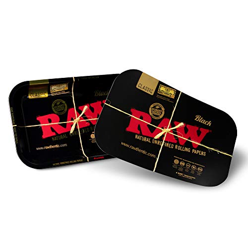 RAW Bundle - Black Rolling Tray with Black Magnetic Tray Cover | Size - Small | Perfect Storage for Home or On-The-Go