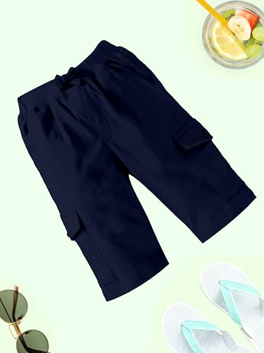 Image of KiddoPanti Boys Knit Solid Cargo Shorts | 100% Cotton | Comfortable Rib Waistband | 2 Front Pockets & 2 Cargo Pockets | Sport Bermuda Half Pant for Boys