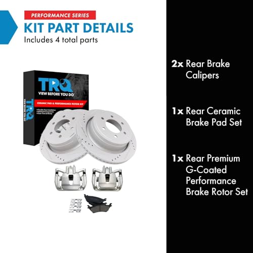 Image of TRQ Rear Performance Brake Pad, Caliper, & Rotor Kit Ceramic Premium G-Coated Compatible with 2012-2016 Ford F-150