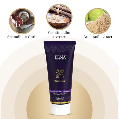 Image of ELNA Hydrating Vitamin C Face Wash for Dry Skin, With Shata Dhauta Ghrita & Aloe Vera, Face Wash for Nourishing & Moisturize Skin, Gentle Facewash for All 100ml
