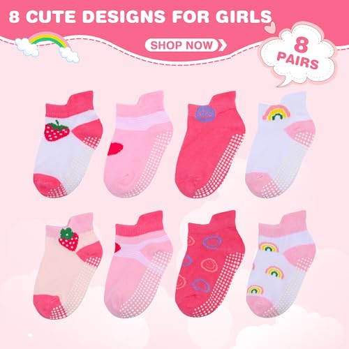 8 Pairs Toddler Gripper Socks, Non-Slip Breathable Cotton Socks for Kids Anti-skid Ankle Socks for Boys & Girls2