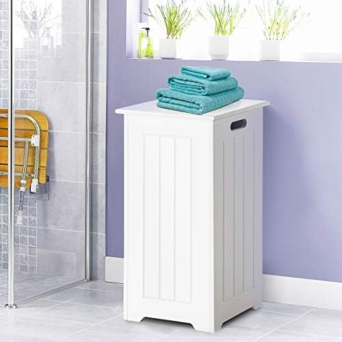 COSTWAY Wooden Laundry Bin, Chest Storage Basket Cabinet Box with Smooth Painted Surface & Large Storage Capacity, Meet Daily Laundry Needs