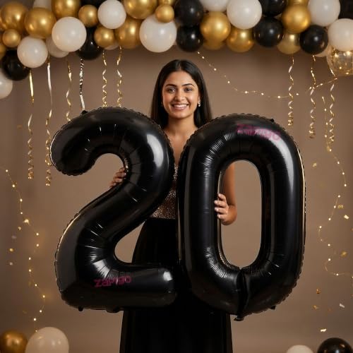 Image of Balloonistics Black 40-Inch Foil Number 20 Balloon - Fill with Helium or Air for 20th Birthday, Anniversary Party Decoration, Photo Booth Backdrop, Cake Table Decor