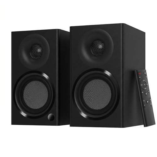 Image of BS4 Bluetooth Bookshelf Speakers, 120W Powered Active Speaker 4 Inch Woofer, HiFi Speakers with aptX Bluetooth USB, for Home, Studio, Gaming, Set of 2, Black