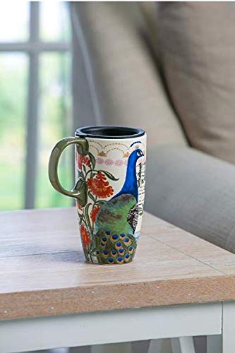 Cypress Home Boxed Ceramic Latte Travel Cup 17Oz, Proud Peacocks #TOP5
