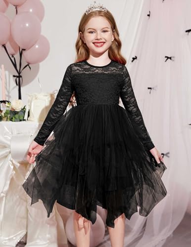 Arshiner Flower Girl Dress Toddler Contrast Lace Tutu Irregular Tulle Wedding Birthday Party Dresses2