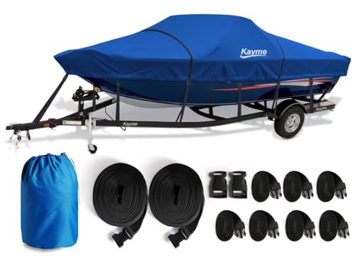 Kayme 1200D Heavy Duty Boat Cover for 16-18.5ft Boats - Waterproof, Tear Resistant with Reinforced...