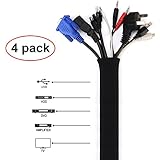 Cable Management Sleeve[4 Pack]，Motoraux Cord Management System for TV / Computer/home ,20 inch Electrical Flexible wire wire hider Sleeve Wrap Cover tube Cord Organizer