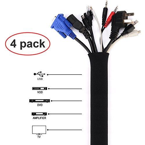 Cable Management Sleeve[4 Pack]，Motoraux Cord Management System for TV / Computer/home ,20 inch Electrical Flexible wire wire hider Sleeve Wrap Cover tube Cord Organizer