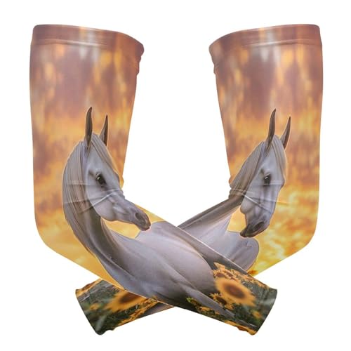 Kigai Horse Sunflowers UV Sun Protection Arm Sleeves for Men Women Cooling Compression Sports Arm Sleeves Tattoo Cover Up