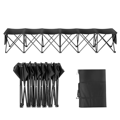 VEVOR Portable Folding Bench, 6 Seats Foldable Sideline Bench, Outdoor Camping Bench Chairs with Carry Bag, Team Sport Sideline Benches for Football, Camping, Fishing, No Assembly Instant Seating