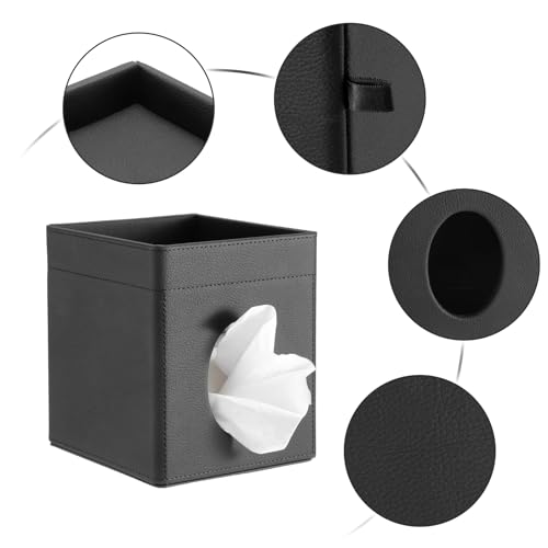 Sumnacon Square Tissue Box Cover with Storage Tray, Decorative Cube Tissue Holder PU Leather Facial Tissues Organizer Stylish Modern Tissue Dispenser for Bathroom Toilet Tank Vanity Dresser Table by Sumnacon - Image 6