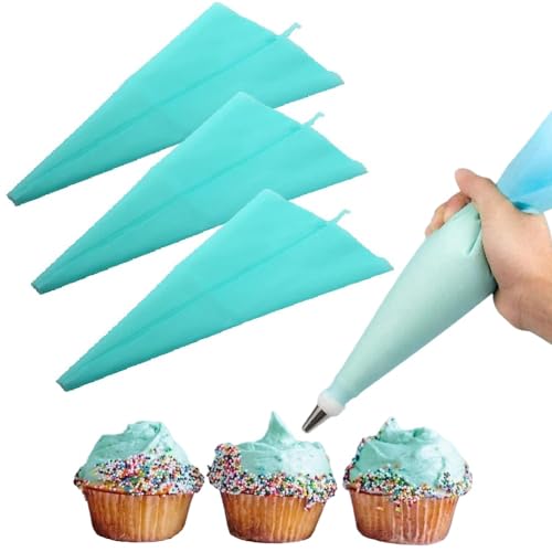 GMMH 3X Silikon Spritzbeutel (Blau) Mehrwegspritzbeutel, Wiederverwendbare Mehrweg Spritztüten, Spritzsack für Torten, Cupcakes und Kuchen - Ohne Tüllen, 3 Verschiedene Größen, Piping Bag