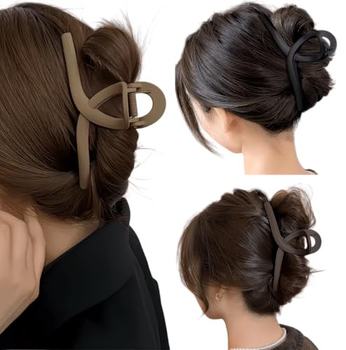 Image of PACTIV Hair Claw Clips for Women Girls, 3 Pack Matte Hair Claw, Strong Grip Non-Slip Jaw Clips for Thick Thin Hair, Hair Clutcher, Neutral Nude Korean Hair Accessories for Ponytail, Bun & Daily Use