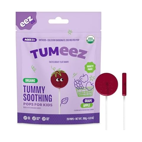 Tumeez Organic Lollipops for Upset Stomach Relief– Variety Pack Perfect for Motion Sickness, Indigestion, Heartburn and More While Tasting Great – Grape & Apple Flavors, 28-Count Cover