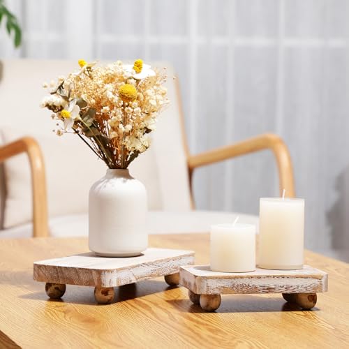 3 Pcs Farmhouse Wood Pedestal Stand Vintage White Wood Risers for Display Rustic Wooden Riser Stackable Kitchen Wooden Stand Wooden Decorative Tray Riser for Home Bathroom Coffee Bar Table, 3 Sizes