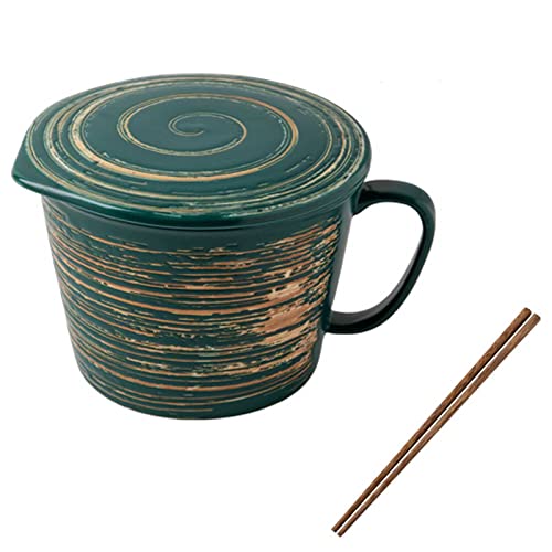 Cradling Jumbo 1000ml Instant Nudelschale Tasse mit Deckel, Keramik Pasta Ramen Schüssel mit Henkel Mikrowellenfest Suppenschalen für Studentenbürosuppe Instantnudeln Cover