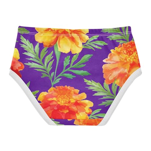 Toddler Girls Underwear 2t Cotton Panties Little Girl Fun Print Underpants Briefs Marigold Flowers Orange Purple2