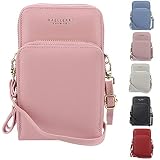 MNEUSHOP Handy Umhängetasche Damen Leder Handytasche zum Umhängen Kleine Handy Geldbörse Crossbody Tasche Frauen Brieftasche Tasche mit Kartenfächer Verstellbar Schultergurt Pink