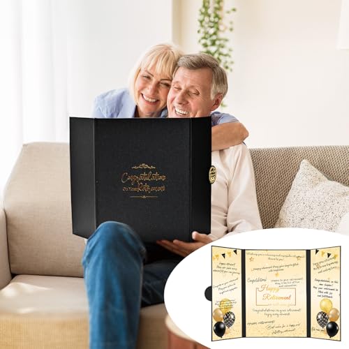 Image of Retirement Gifts for Men Women Black Gold Happy Retirement Guest Book to Sign in Officially Retired Signature Guestbook Alternative Farewell Going Away Memory Card Board Keepsake Party Decorations