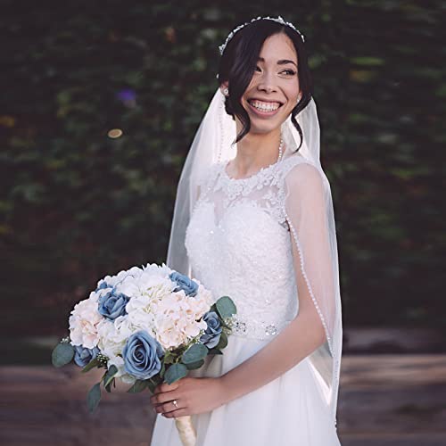 Hongmei Wedding Veil For Brides Handmade Crystal Beaded Edge 1 Tier Bridal Veil With Comb #TOP2