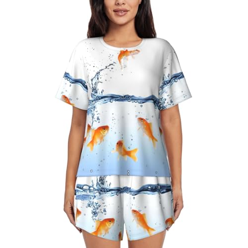 Pyjama poisson femme anti-transpiration avec poches et short manches courtes