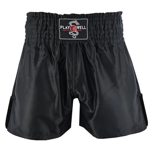 Short entraînement Muay Thai satin noir boxe kickboxing avec taille élastique