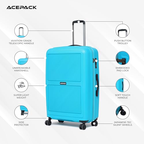 Image of ACEPACK Carbon 58 cm Small Cabin Size Hard-Sided Luggage Trolley Bag - Lightweight & Durable Polypropylene Suitcase with Anti-Theft Zipper & Number Lock for Travel (20, Teal)