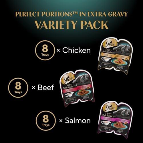 Sheba Gravy Indulgence Perfect Portions Adult Wet Cat Food Chicken & Beef & Salmon Entrée in Extra Gravy Variety Pack, (24) 75g Trays image 2