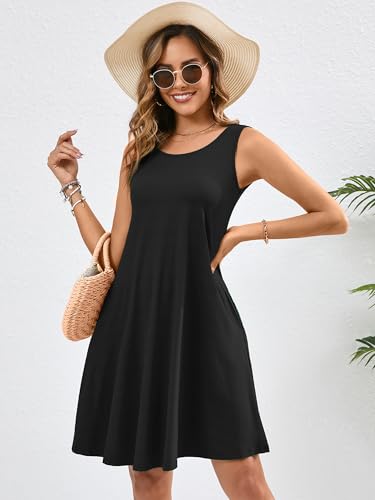 Image of Heymoments Women's Summer Sleeveless Crewneck Dresses Casual Loose Fitted Tank Sundress with Pockets