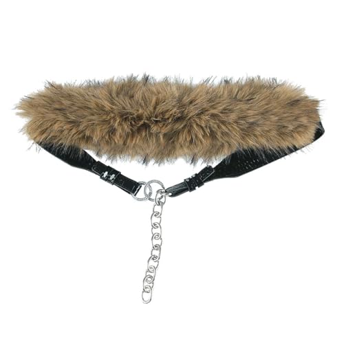 Punk Faux Fur Belt with Metal Clasp Warm Fluffy PU Leather Waistband Furry Hip Hop Waist Accessories for Women Girls Overcoat Dress Sweater Pants, Brown