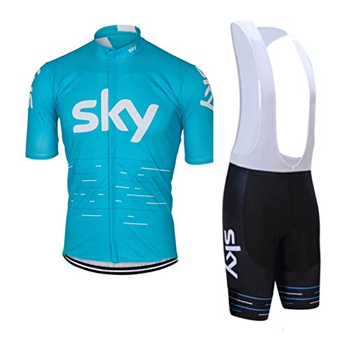 SGCIKER Pro Team Sky Ensemble maillot de cyclisme rétro à manches courtes pour homme avec rembourrage en gel 9D, Été Manches Courtes Respirant Cycle Chemise VTT Vélo Vêtements(L) Cover