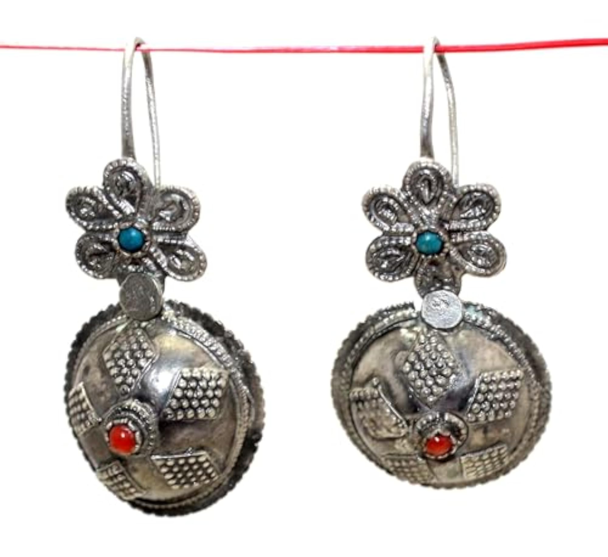 Tribal Hand Engraved Turquoise Gemstone Earrings