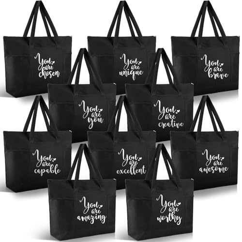 10 Pcs Thank You Tote Bags Bulk for Women, Housekeeping Week Gifts, Black
