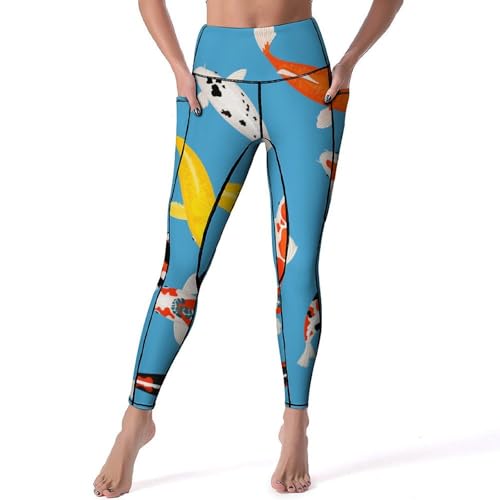 Legging Gym Taille Haute Gainant Pantalon Sport Fitness Motif Poisson Rouge S