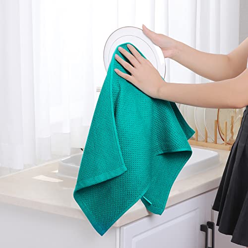 Image of Homaxy 100% Cotton Waffle Weave Kitchen Dish Towels, Ultra Soft Absorbent Quick Drying Cleaning Towel, 13 x 28 Inches, 8-Pack, Teal