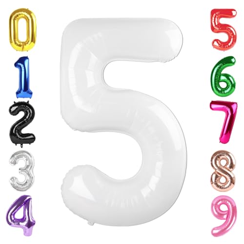 Image of 40 Inch White Number 5 Balloon Birthday Party Decorations for Men & Women