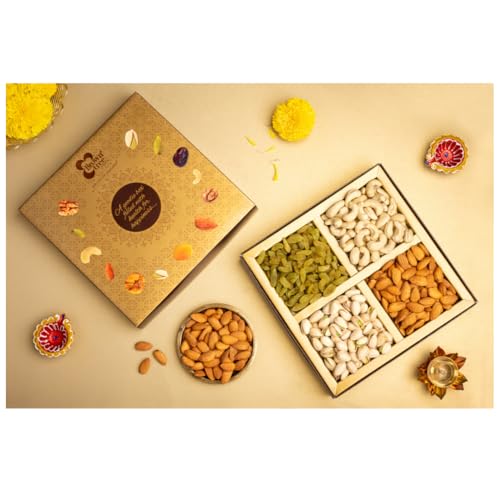 Image of Browntree Gold Square 4p (200g) | Fresh & Healthy Dry Fruit Gift Hamper| Almond, Cashewnut, Salt Pista, Raisins |Gifts Pack for Family,Friends | Corporate gifts | Unique Gifts for all celebration | Ideal for Birthday and Festive Gifting| Dry Fruit gift box
