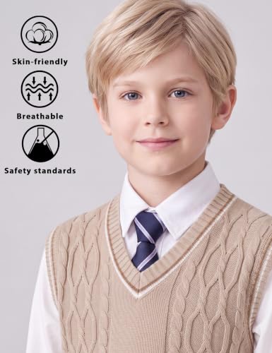 Image of JSTEX Boys Sweater Vest Cotton Kids Uniform Vest Sleeveless Knit Pullover