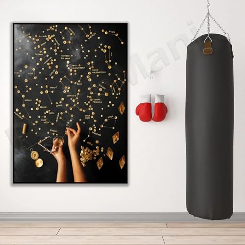 Affiche constellation dorée impression graphique haut de gamme zodiaque