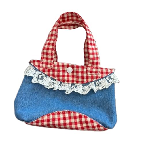 Bolso de mano coreano de encaje dulce retro artístico de mezclilla a cuadros de colores, mini bolsas de mano para niñas, un color, Talla única