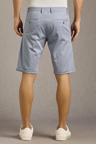 Image of Louis Philippe Men's Slim Fit Cotton Blend Solid Casual Shorts with Stretch