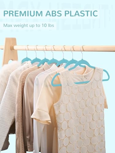 Image of Slim Plastic Hangers for Clothes - Heavy Duty Non-Velvet Hangers with 360 Swivel Chrome Hook & Non Slip Notches - Ideal for Dresses Coats Shirts Jackets & More (Aqua, 48)
