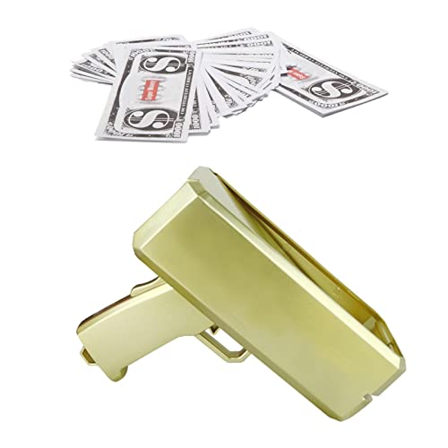 Sunnyushine Geld Pistole, Money Gun Spielzeug, Geldpistole Spielzeug Cash Spritzpistole, Handheld Cash Ejector Fake Bill Dispenser mit Spielgeld 100 Stück, für Nachtclub-Party, aktive Atmosphäre Cover