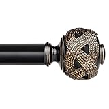 Curtain Rods 32 to 58 Inches (2.6 to 4.8 ft), USFOOK 7/8 Inch Telescoping Splicing Drapery Rods for Windows 20 to 53 Inch, Black Leaf Finials